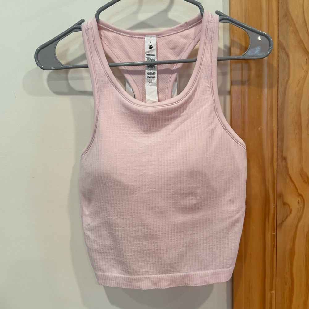 Lululemon Ebb to Street Cropped Racerback Tank size 8 in strawberry milkshake